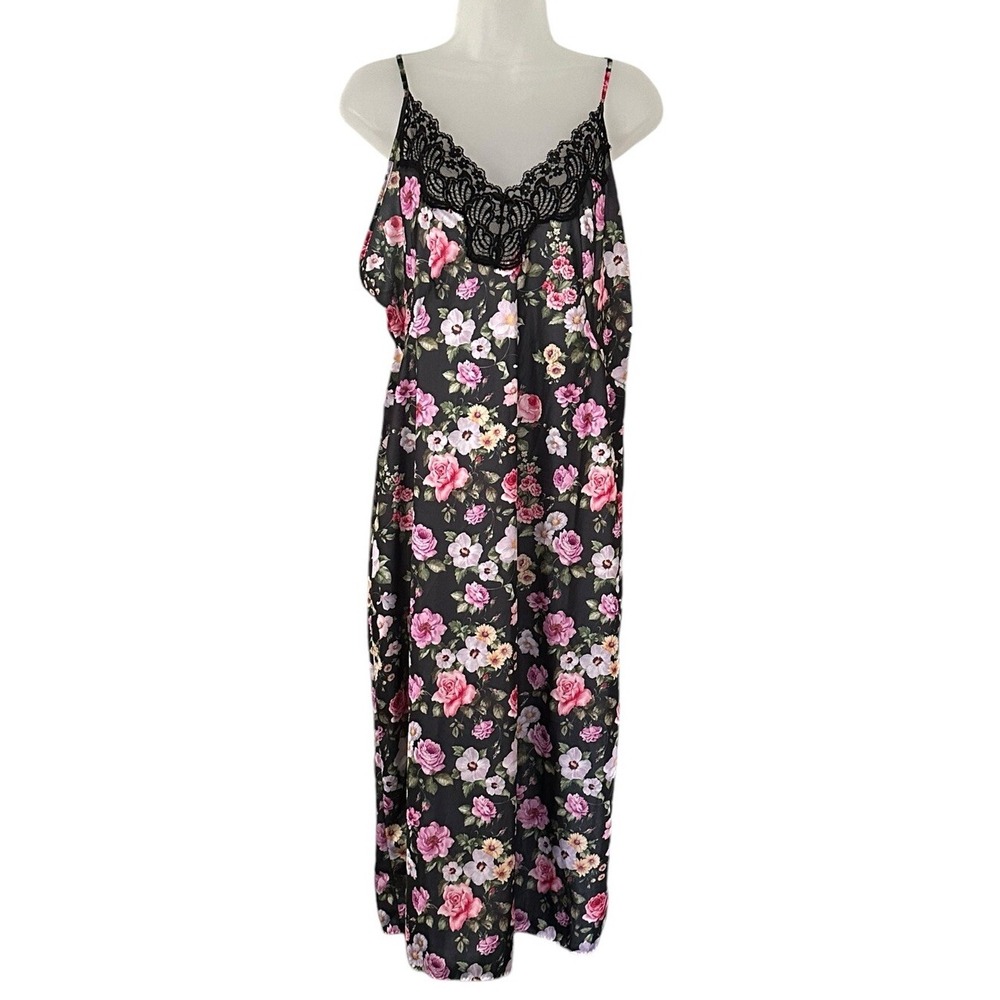 Vintage Cachet Slip Dress‎ Negligee Satin and Lace Multi Color Floral Large Y2K
